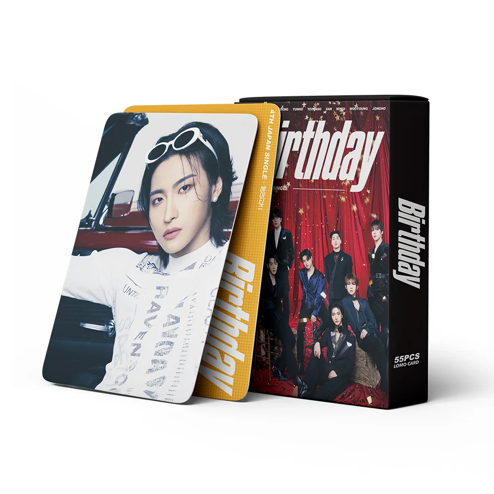 Colección de Fans de Yunho Mingi, 55 piezas, Kpop ATEEZ -4th JAPAN, tarjeta LOMO de cumpleaños individual, foto HD de alta calidad, doble cara, Pritning