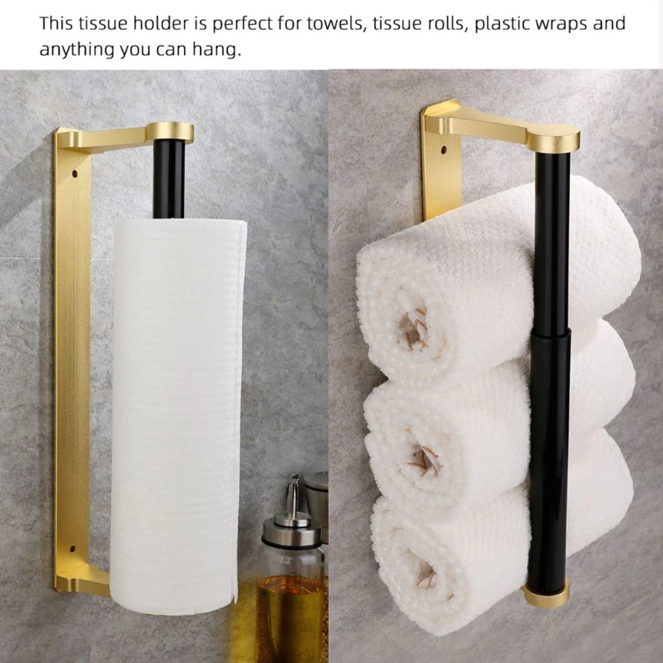 

Kitchen Toilet Paper Holder Bathroom Aluminum Matt Gold Black Sliver Stand Paper Towel Hanger Rack Tissue Roll Shelf