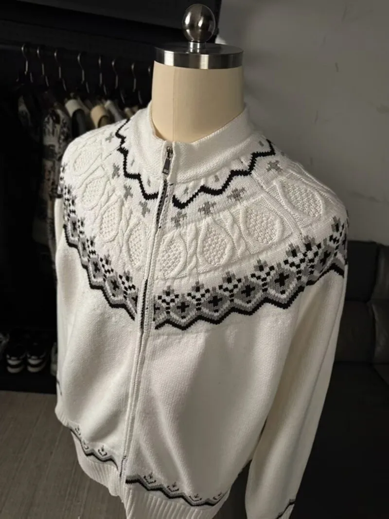 

plus Size Women's Vintage Knitted Sweater Jacket Autumn Winter Loose Slimming Versatile Long Sleeve Zipper Closure Warm Top