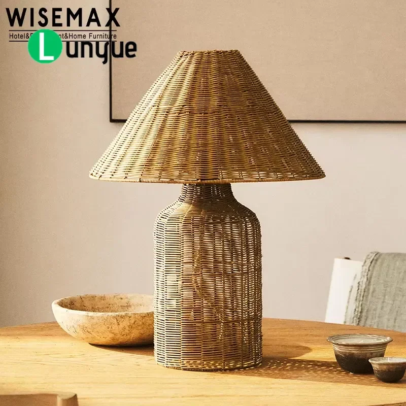 Classic Iron Rattan LED Table Lamp Decorative Desktop Light Bright Mood Lighting for Living Room Dining Room Furniture Home