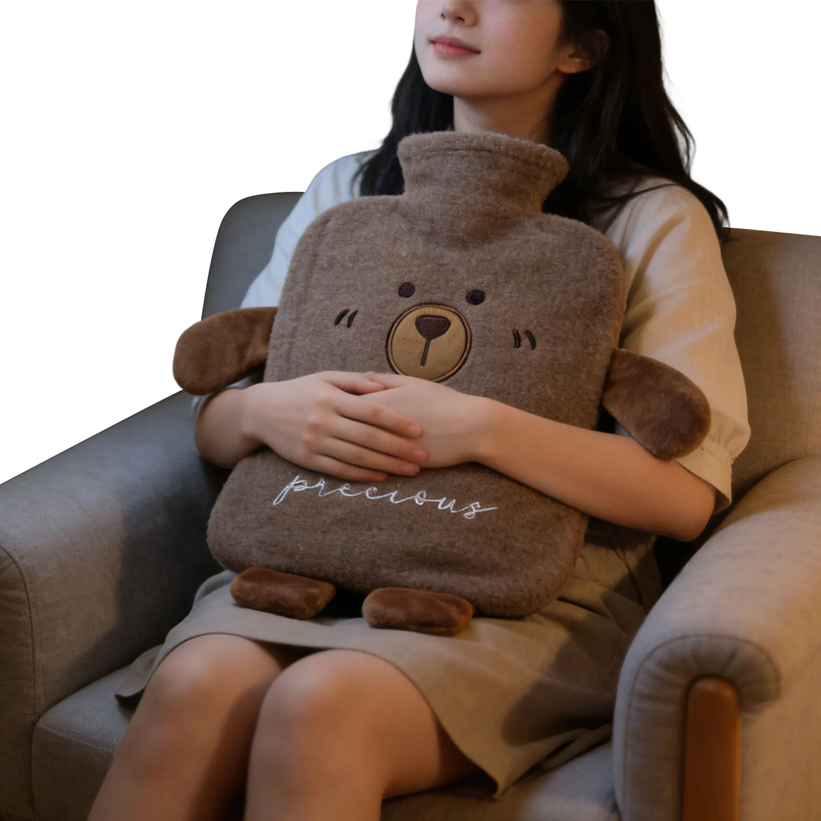 2L Portable Heat Retention Water Bag with Detachable Fleece Cover Hot Compress Filling Bottle Bags Soft Plushie Hand Warmer