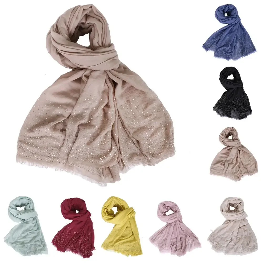 

Soft Muslim Women Hijab Long Scarf Shawl Scarves Hot Drilling Glitter Stoles Islamic Headscarf Turban Pashmina Cape 190*120cm