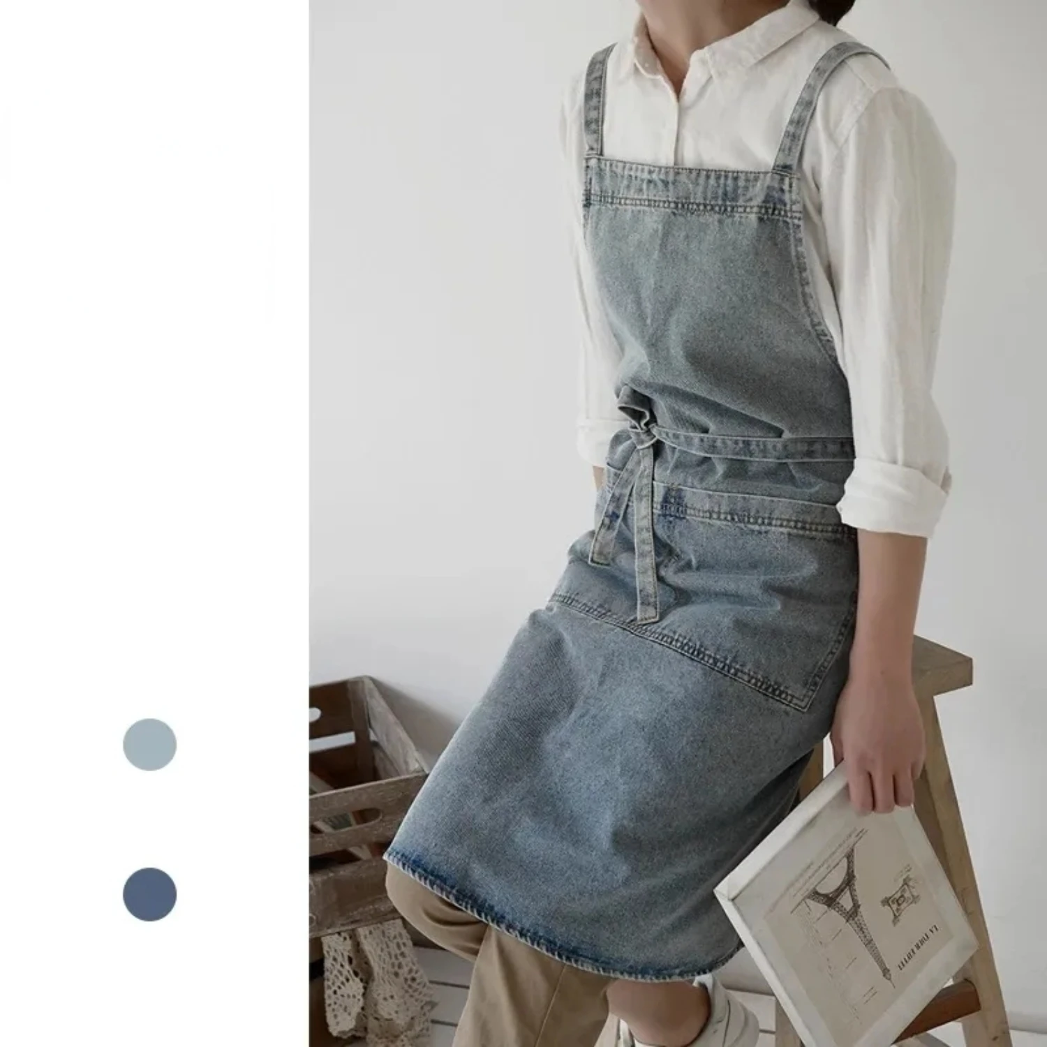 Elegant Unisex Jean Apron with Pockets  Men and Women  Kitchen Cooking Gardening Painting Chef Uniform Pinafore Drop ship