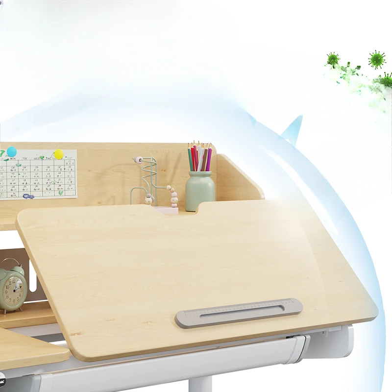 

Children's study table Intelligent electric lifting solid wood antibacterial board Student chair