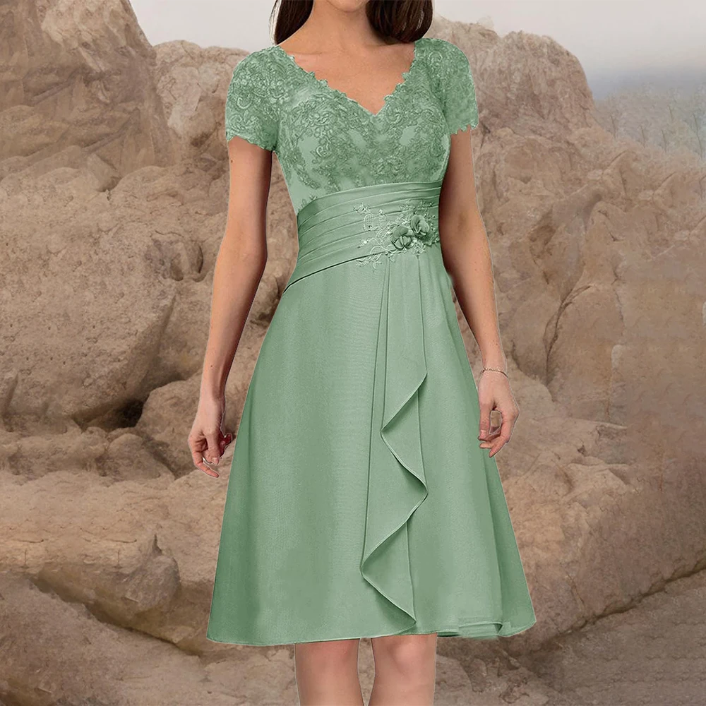 Exquisite Short Mother of The Bride Dresses for Wedding Lace Appliques Formal Dress Chiffon Mother of The Groom DresseCustomized