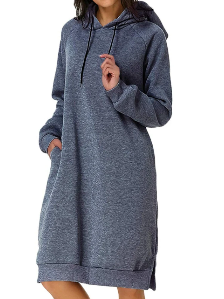 2024 Autumn and Winter Fashion New Women's Elegant Long Commuting Style Hooded Sweatshirt Plus Warm Casual Women's Dress
