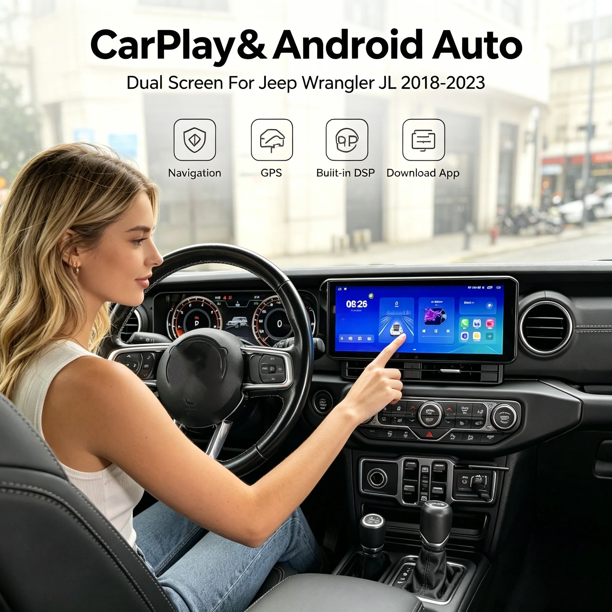12.3 inch+12.3 inch LCD Android For JEEP WRANGLER 2018-2023 Carplay Car Radio Touch Screen Multimedia Player GPS Stereo LHD RHD