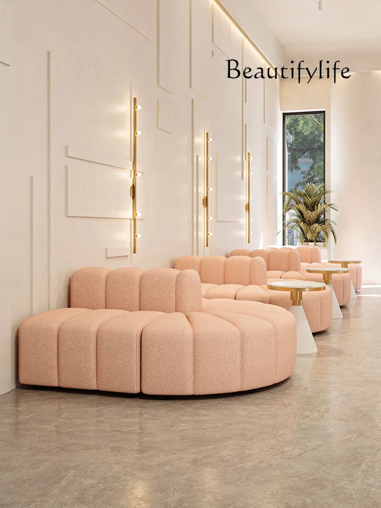 Sofá de tela de doble cara para zona de estar, asiento de tarjeta para tienda de té de la leche, salón de belleza, ocio, color crema francés