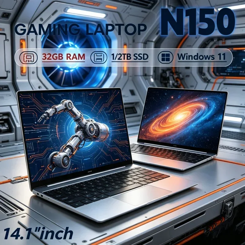 2026 Versatile Intel Core N150 14.1 Inch Laptop 32GB RAM 2TB SSD Windows 11 Ultra Slim Gaming Gamer Office Notebook 1920x1080