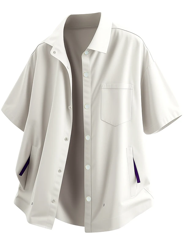 

Casual Summer irt for Men Breathable Polyester Fiber Loose Fit ort Sve Flip Collar Pure Color Outdoor Faionable Yout...