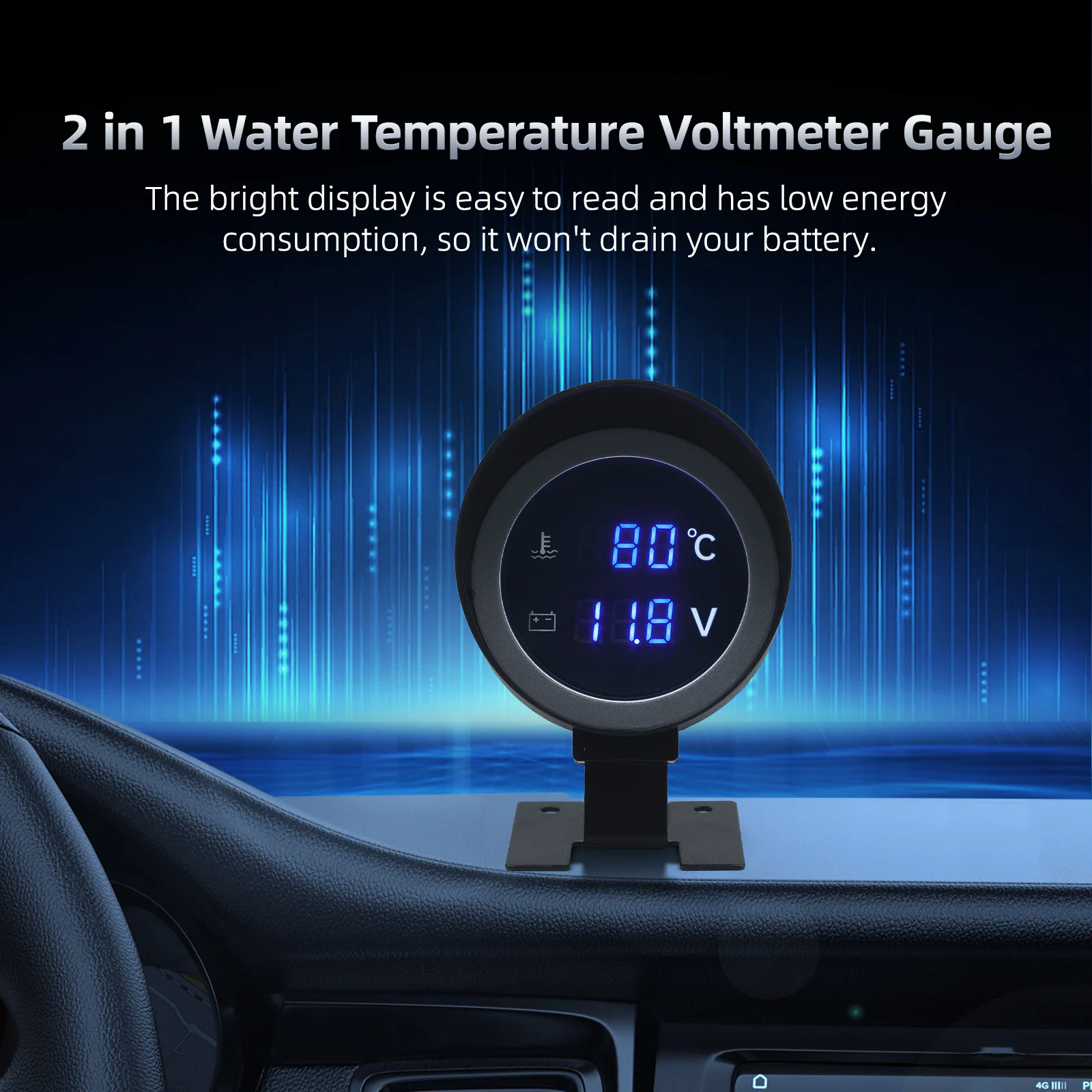 LED Digitale Wassertemperaturanzeige 2-in-1 Rundes Voltmeter mit Temperatursensor 1/8NPT Kühleranschlussadapter 26MM~40MM 12V24V – Detail 6