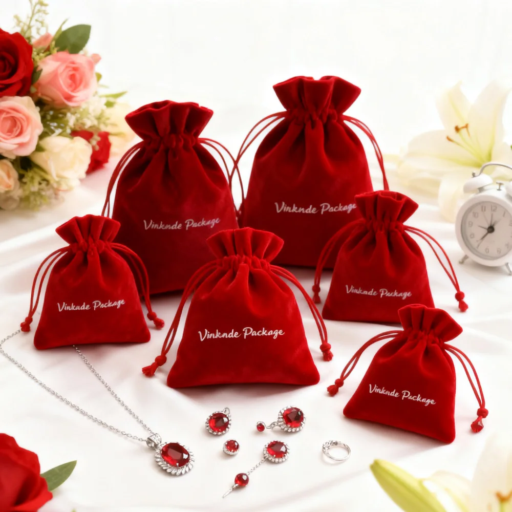 

Красные бархатные сумки для упаковки ювелирных изделий на заказ 8x10 см, подарок для свадебной вечеринки, сумка на шнурке, кольцо, ожерелье, браслет, серьги, мешок для хранения