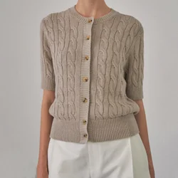 Summer New Twist Woven Cardigan Short Sleeve Knitted Top Female Linen Cotton Knitted Cardigan