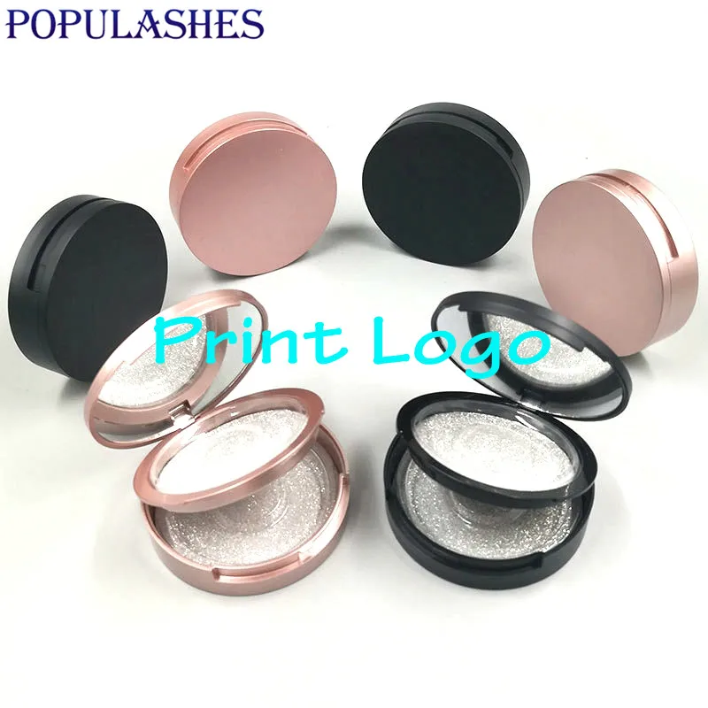 

Double Layer Round Eyelash Box Packaging Wholesale Matte Paint Custom Logo Rose Gold Black Fake Lash Storage Case Powder Boxes