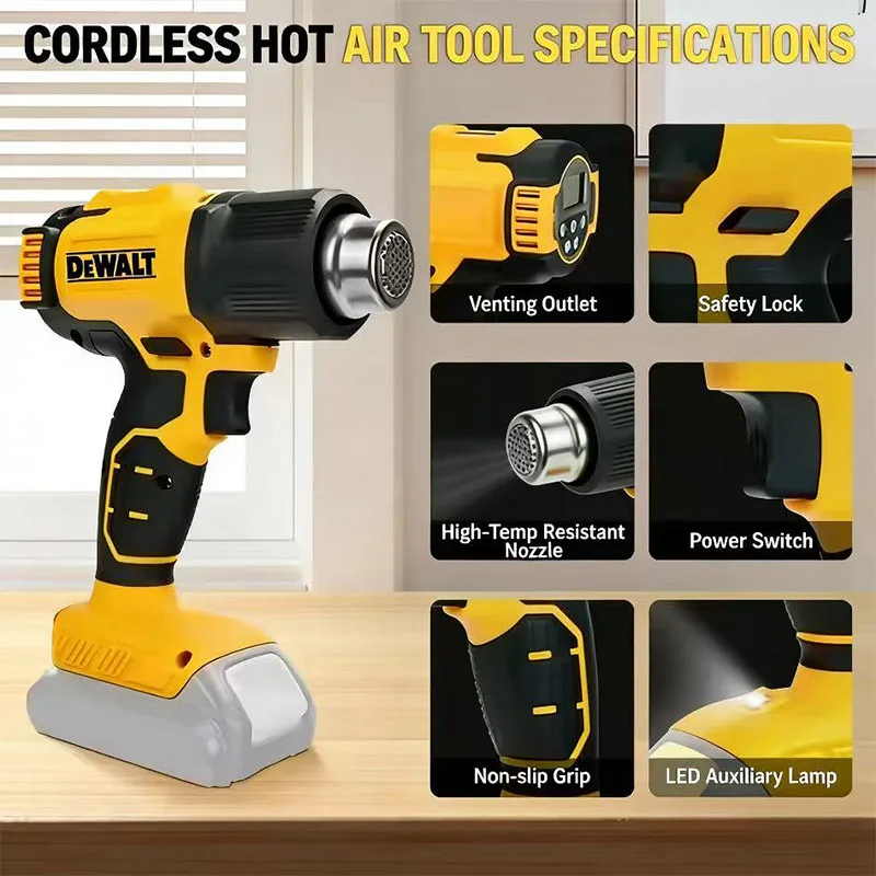 DEWALT 18V 21V Heat Gun Shrink Wrapping Tool Electric Air Dryer Thermal Blower with Anti-Scald Grip And Digital Display for Sold