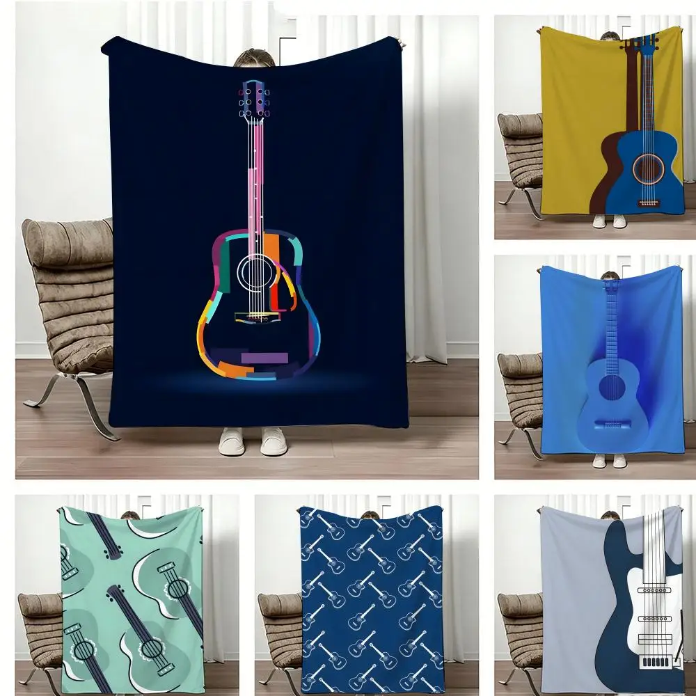Cozy Musician Gift Throw Blanket Fleece Guitar Art Music Lover Flannel Throw for Bedroom Sofa Living Room Decoration Winter Warm