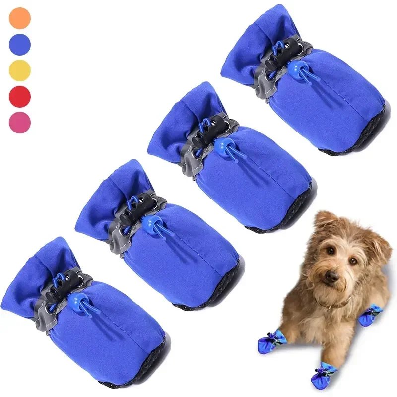 4pcs Waterproof Pet Dog Shoes Antiskid Rain Boots Footwear for Small Cats Dogs Puppy Dog Pet Booties Outdoor rain boots for dogs