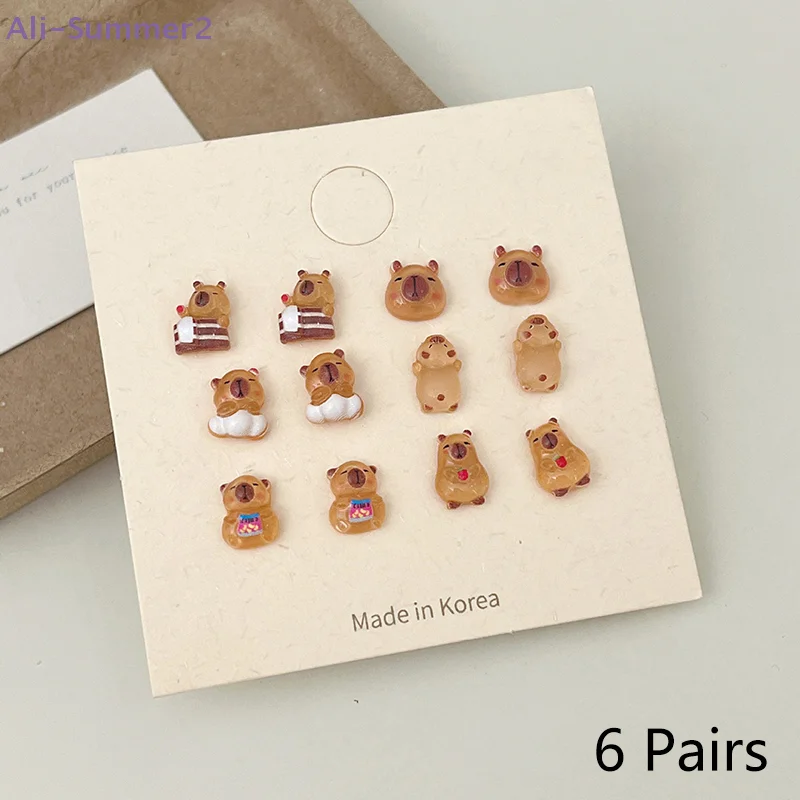 {Summer2} 6Pairs Cute Capybara Earrings Set For Women Girls Cartoon Kawaii Versatile Tiny Earrings Jewelry Accessories Gifts