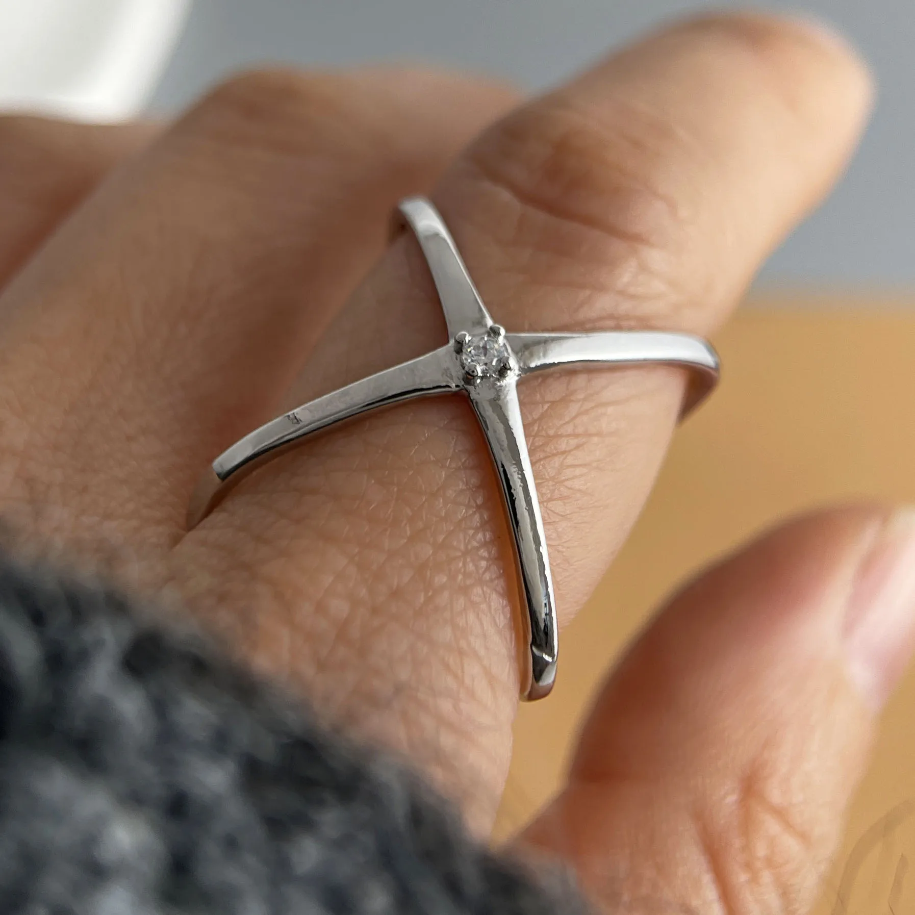 925 Sterling Silver Rings for Women Couple Minimalist Handmade Simple Big Cross CZ Ring Fine Jewelry Gift Prevent Allergy - view 3