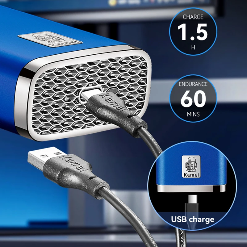 Kemei T13 전기 포일 면도기 전문 Type-C 면도기 얼굴 면도기 챙 수염 트리머 헤드 면도기 대머리 남성용