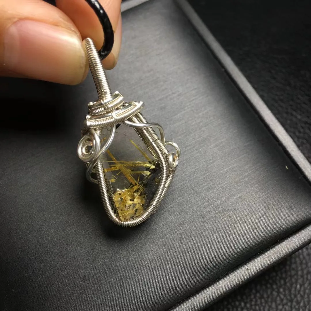 

1 Pc Fengbaowu Natural Gold Rutilated Quartz Necklace Pendant White Wire Wrapping Irregular Shape Reiki Healing Stone Gift