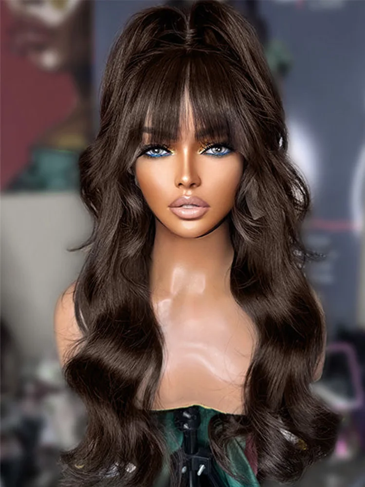 Pre Everything Glueless 13x5 Body Wave Lace Front Wig With Bangs Crystal HD Pre Cut Lace Human Hair Wig