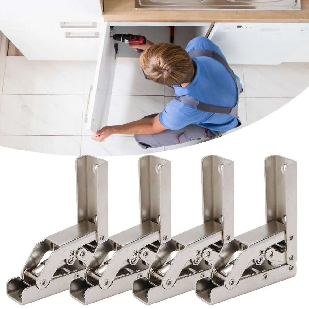 4pcs Hidden Bracket Cabinet Door Hinges Cold Rolled Steel 90 Degree Folding Hinge Bracket Bridge Shaped Hinges Pull Down Shelf