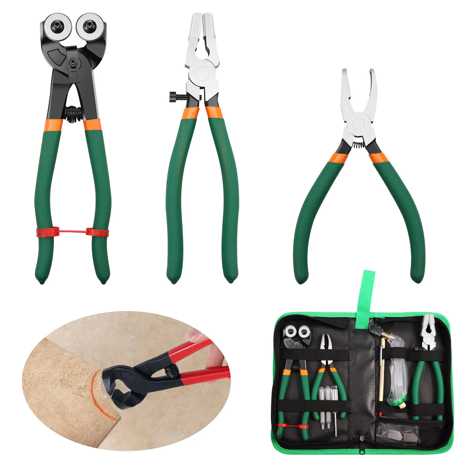 Glass Cutting Tool Kit Glass Running Breaking Pliers Tile Nippers Cutter Mosaic Cutter Tool With Tile Marker Cutting Wheel