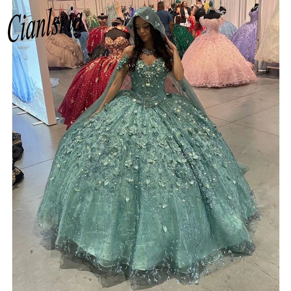 2023 Quinceanera Süße 16 Kleider Spitze Applique Off Schulter Spitze-up Prom Ballkleider Graduation 7th