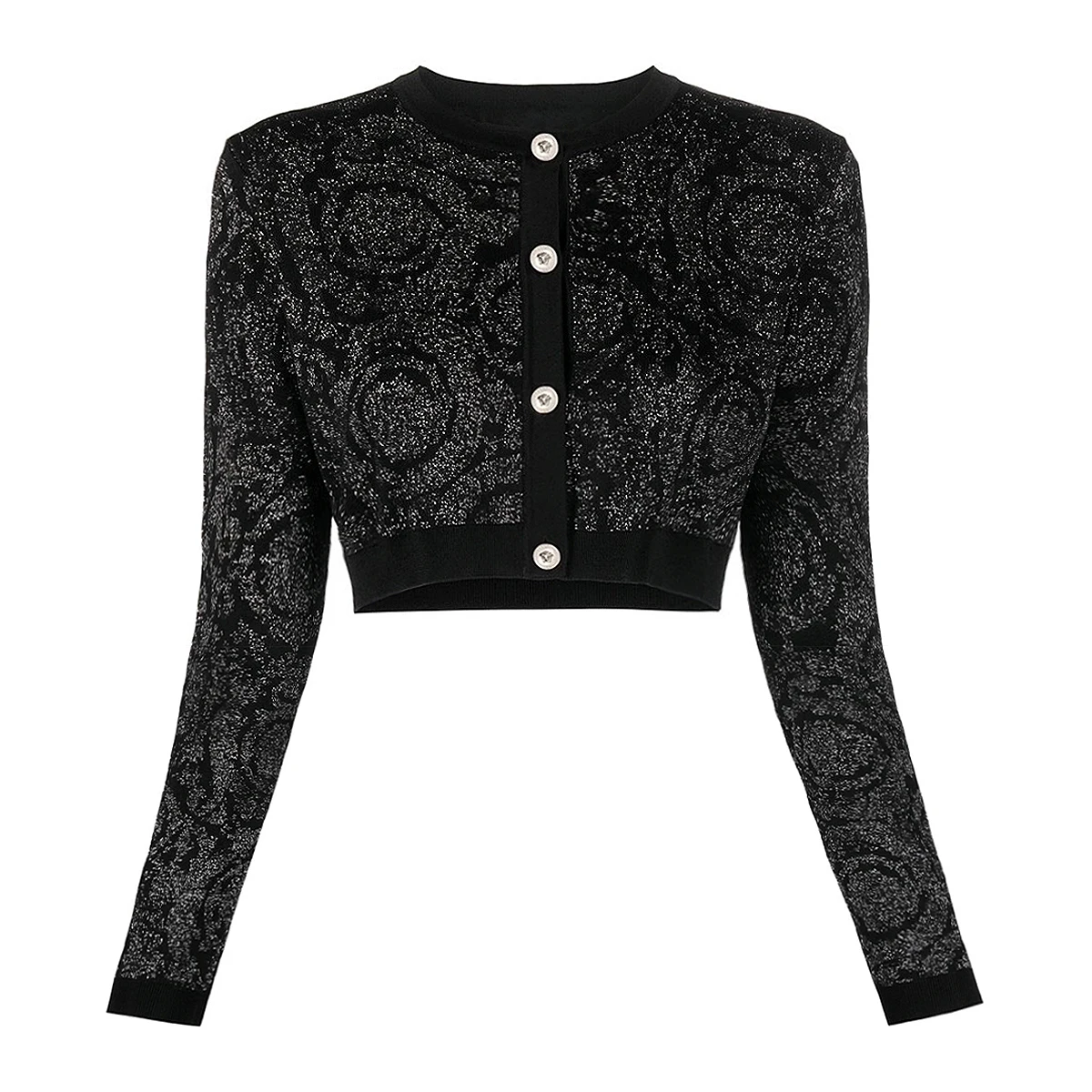 

Spring And Autumn New Fashionable Commuting Classic Women's Bright Silk Round Neck Long Sleeve Sweater Cardigan Knitted Coat