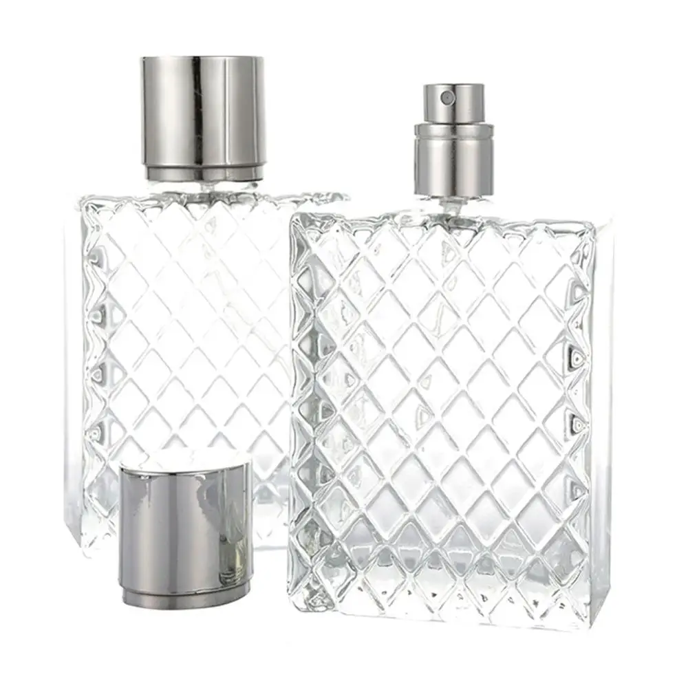 

100ml Square Grids Portable Clear Travel Refillable Perfume Glass Empty Bottle Glass Spray Bottle Cosmetic Packaging Bottle Vial