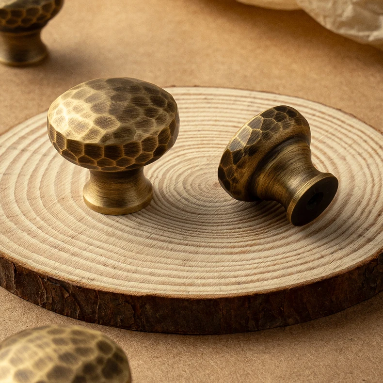 Hammered brass cabinet knob in antique brushed finish — product image 8