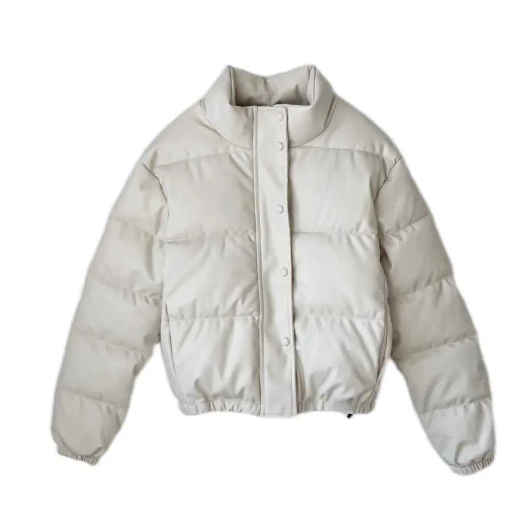 

Women's Stand Collar Cotton-Padded Jacket Loose Fit Thickened Warm PU Leather European American Style for Autumn Winter