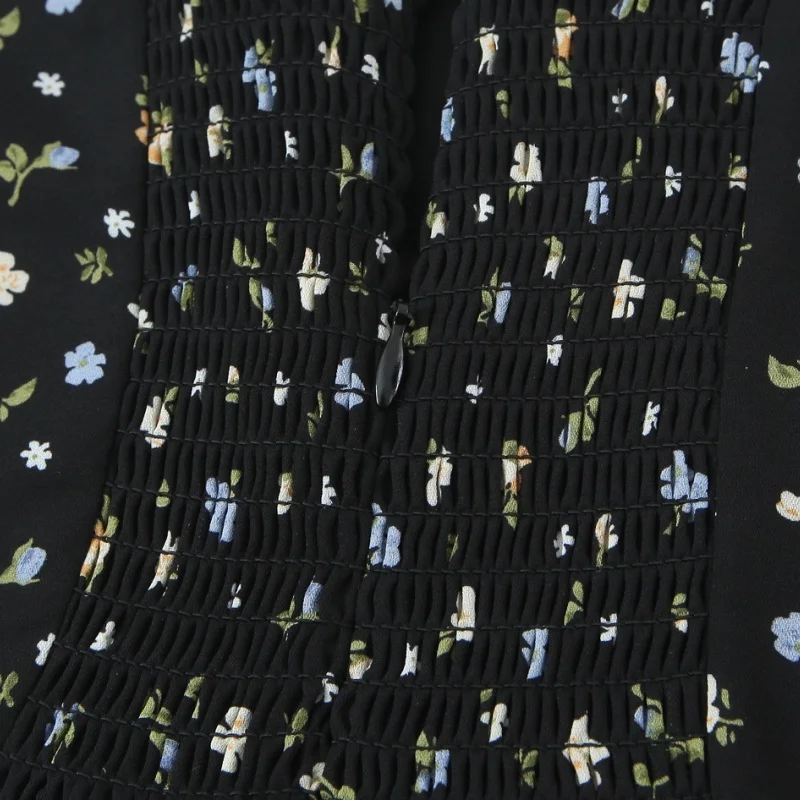 Bla Floral Print ter Dr Heart Collar Waist Cinch Midi Skirt Vintage Vaion Gown Women's Gentle Sle A-Line Dr