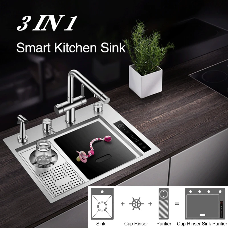 ASRAS Kitchen Sink Nano Kitchen Stainless Steel Single Sink Home Smart Food Purification Sink