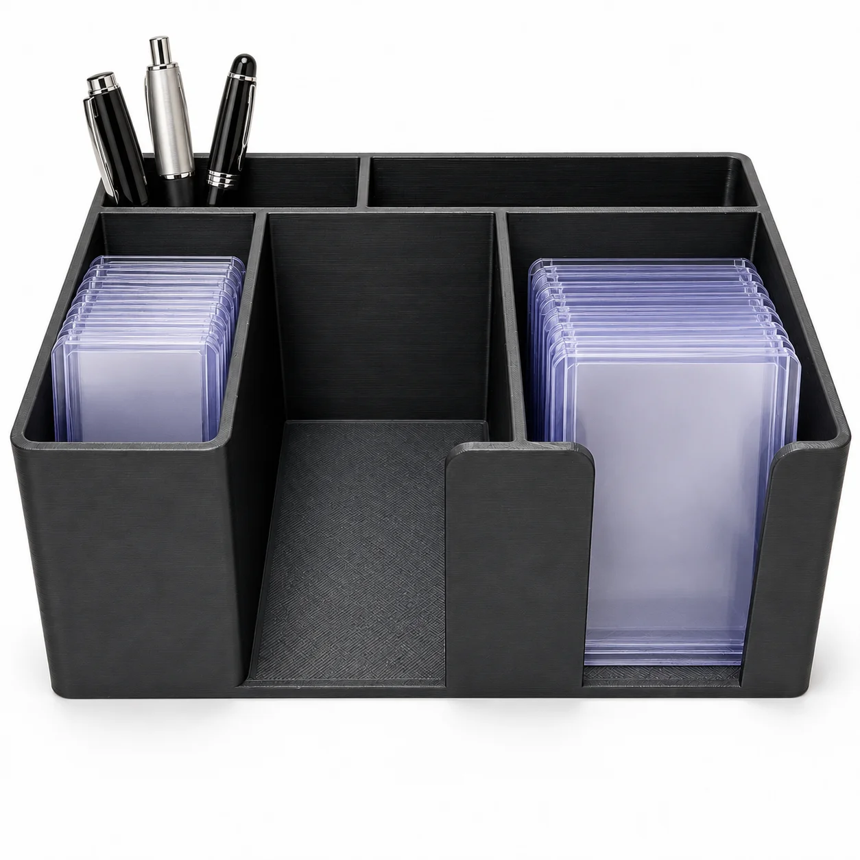 Penny stand with non-slip base and tool storage device | Two-compartment heavy distributor for sports cards and TCG | One-hand a