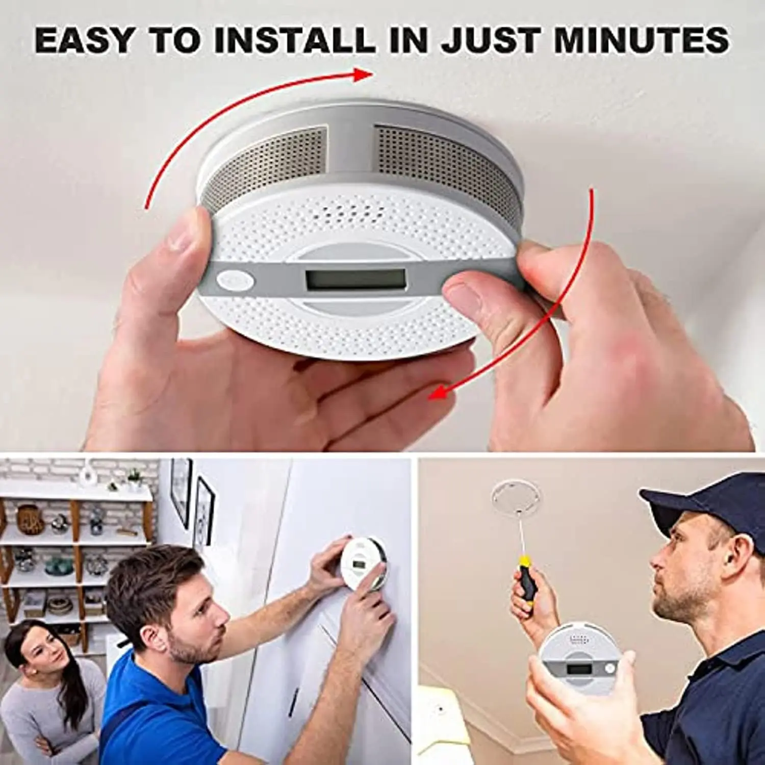 2 In 1 Smoke and Carbon Monoxide Detector, Combination Smoke & CO Alarm With LCD Display LED Lights and Sound Alert,Fire Protect