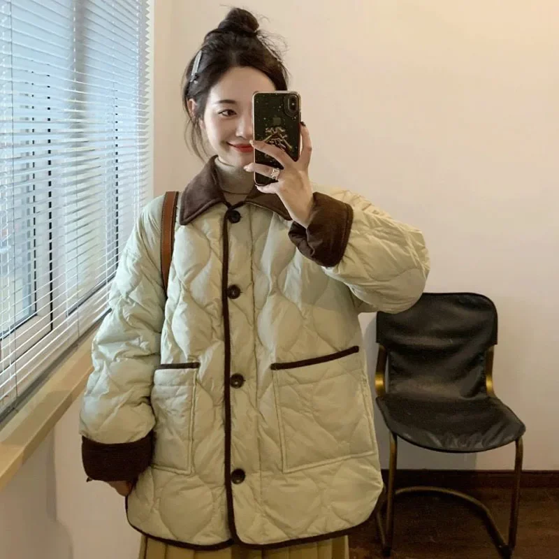 

Winter 2025 New Female Cotton Clothes Coat Korean Version Short Fashion Lapel Thickened Jacket Cute Girls Warm Slimming Coat