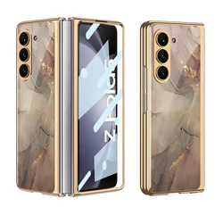 360 Degree Protective Painted Glass Case for Samsung Galaxy Z Fold 5 Luxury Plating Frame Glass Case For Galaxy Z Fold5 Case