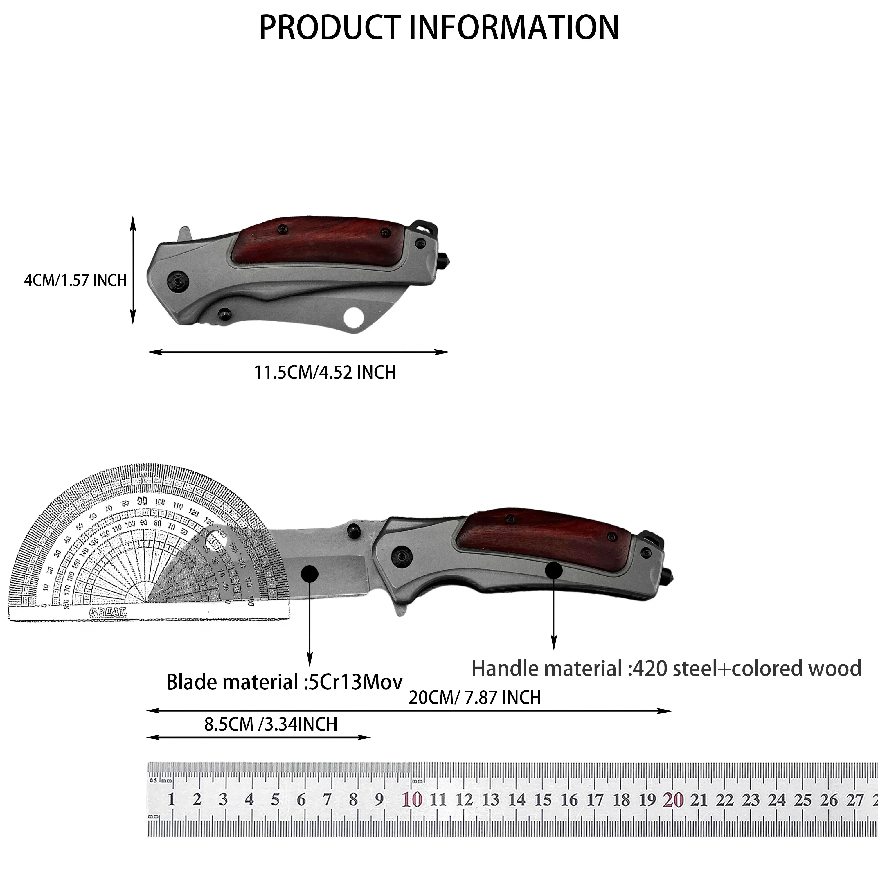 سكين DA107 قابل للطي مع شفرة 5Cr13Mo 420 جسم فولاذي يتميز بمقبض خشبي ملون للنزهات الخارجية وسكين نزهة الفواكه #3