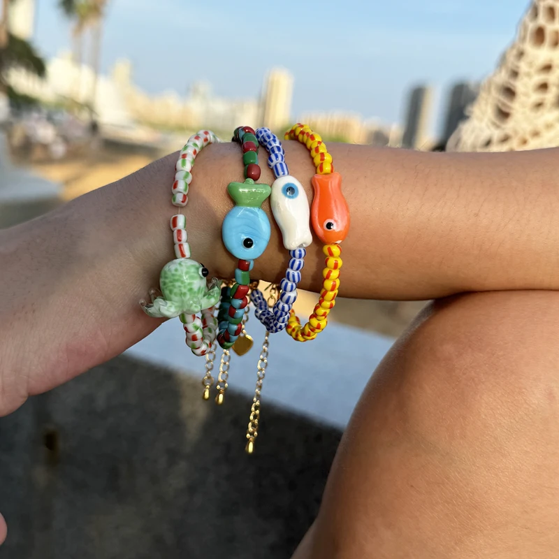 2024 Fashion Ceramic Fish Jellyfish Bracelet for Women Girls Handmade Colorful Beaded Bracelet Bohemian Jewelry Accessories Gift