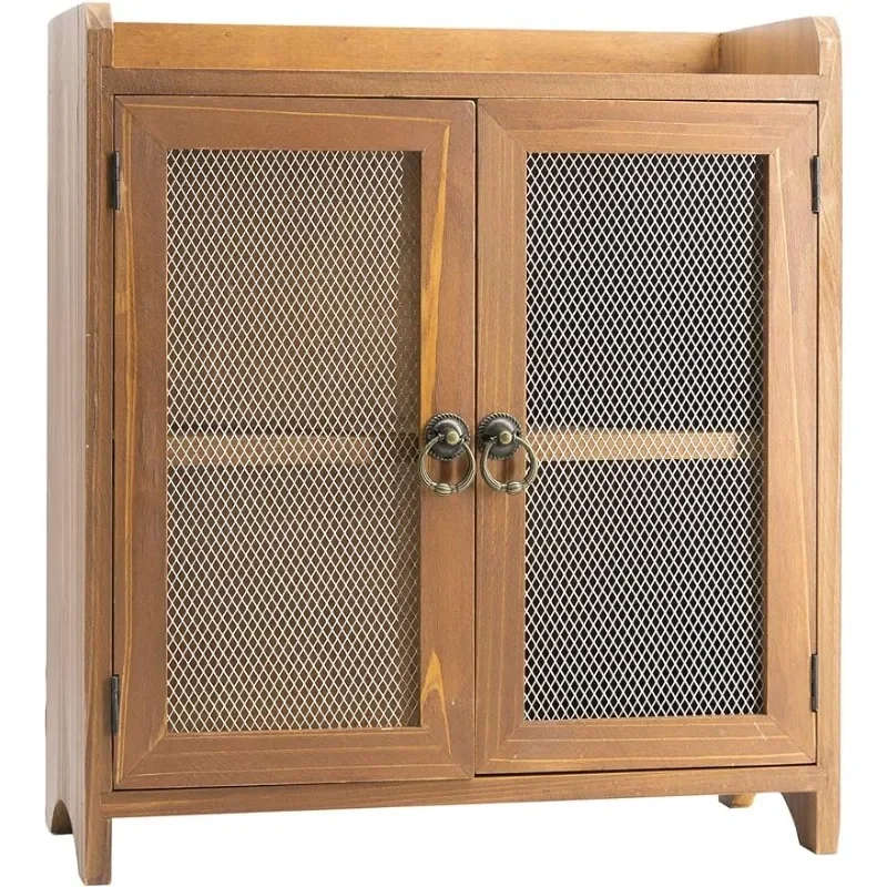 

2 Tiered Storage Cabinet, Countertop Cabinet, Wood Organizer for Kitchen Living Room Bedroom Bathroom Office Brown01