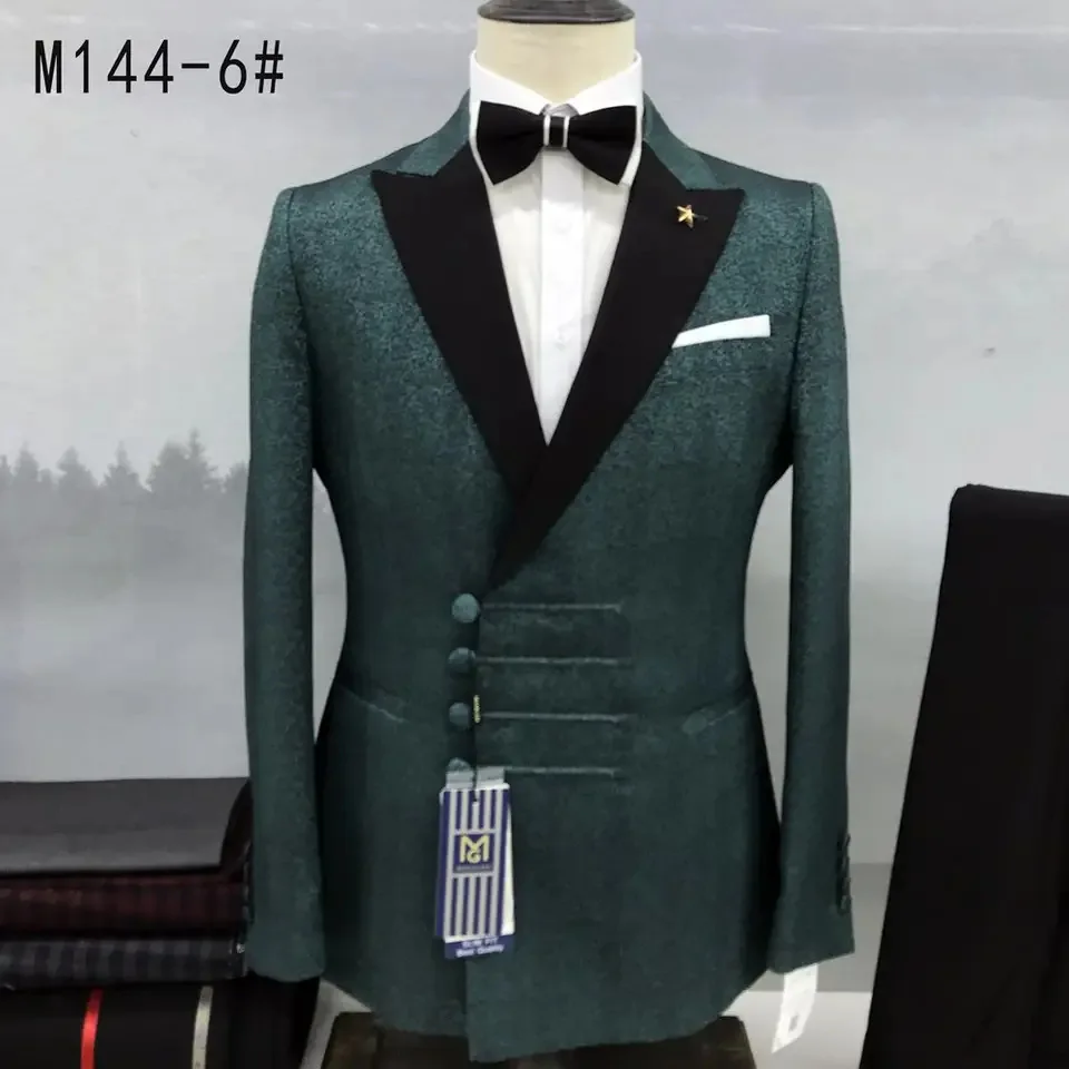 Traje de primavera para hombre, traje de 2 piezas, Jacquard verde, doble botonadura, traje de dos piezas para hombre