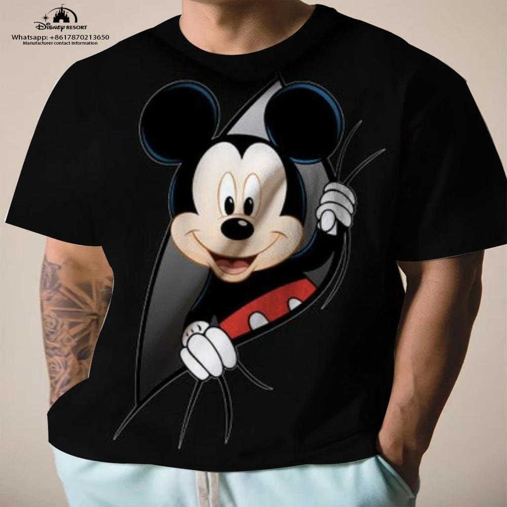 

2024 New Harajuku Slim Fit 3D Printed Children's Short Sleeve Round Neck Mickey Minnie Fashion Casual Men's T-Shirt Tops y2k