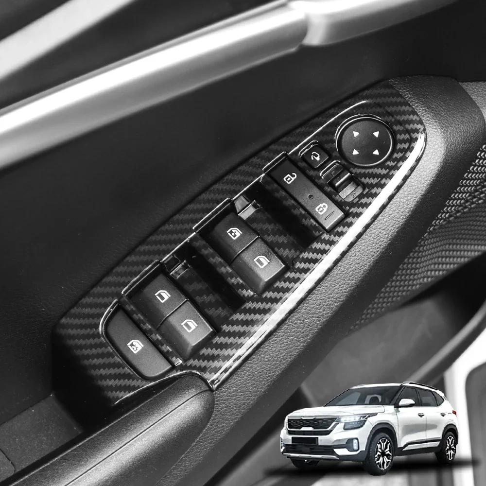 

For Kia SELTOS 2021-2025 Car Turning Carbon Fiber Window Button Switch Covers Trim Interior Parts LHD