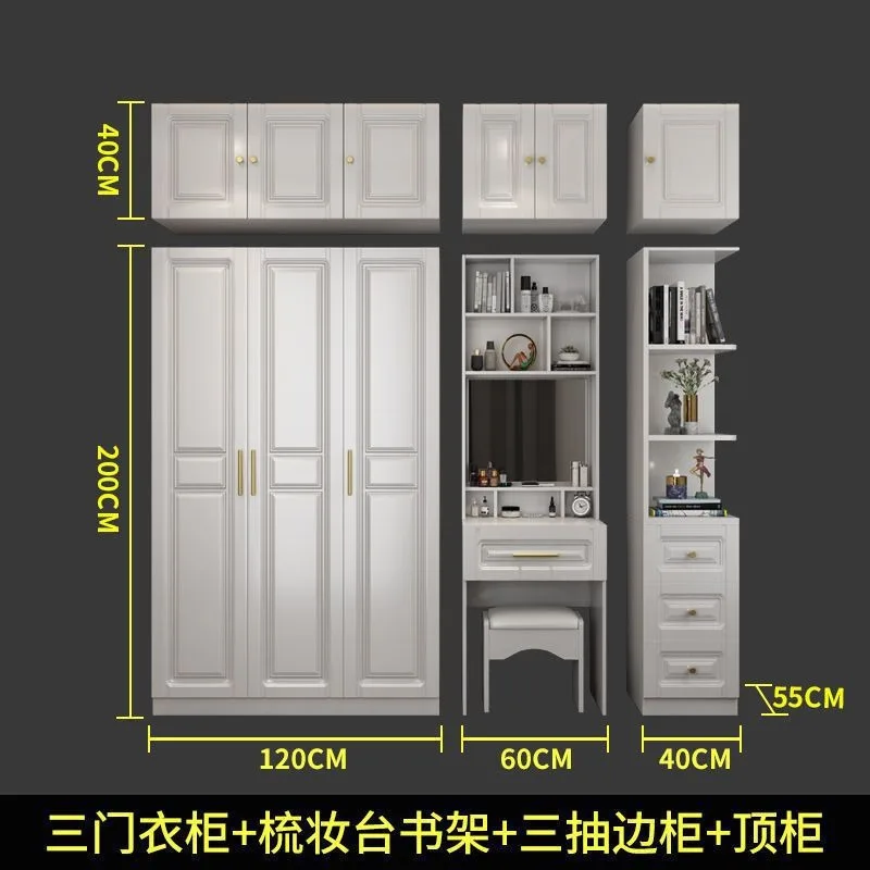 Customized Light Luxury Modern Closet Large Wardrobe Project Large Capacity Assembly Clothes Cabinet with Dressing Table