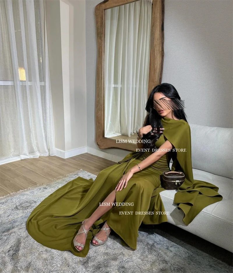 LISM Elegant Green 2 Pcs Mermaid Prom Dresses Saudi Arabic Side Split With Jacket Formal Occasion Dress vestidos para mujer