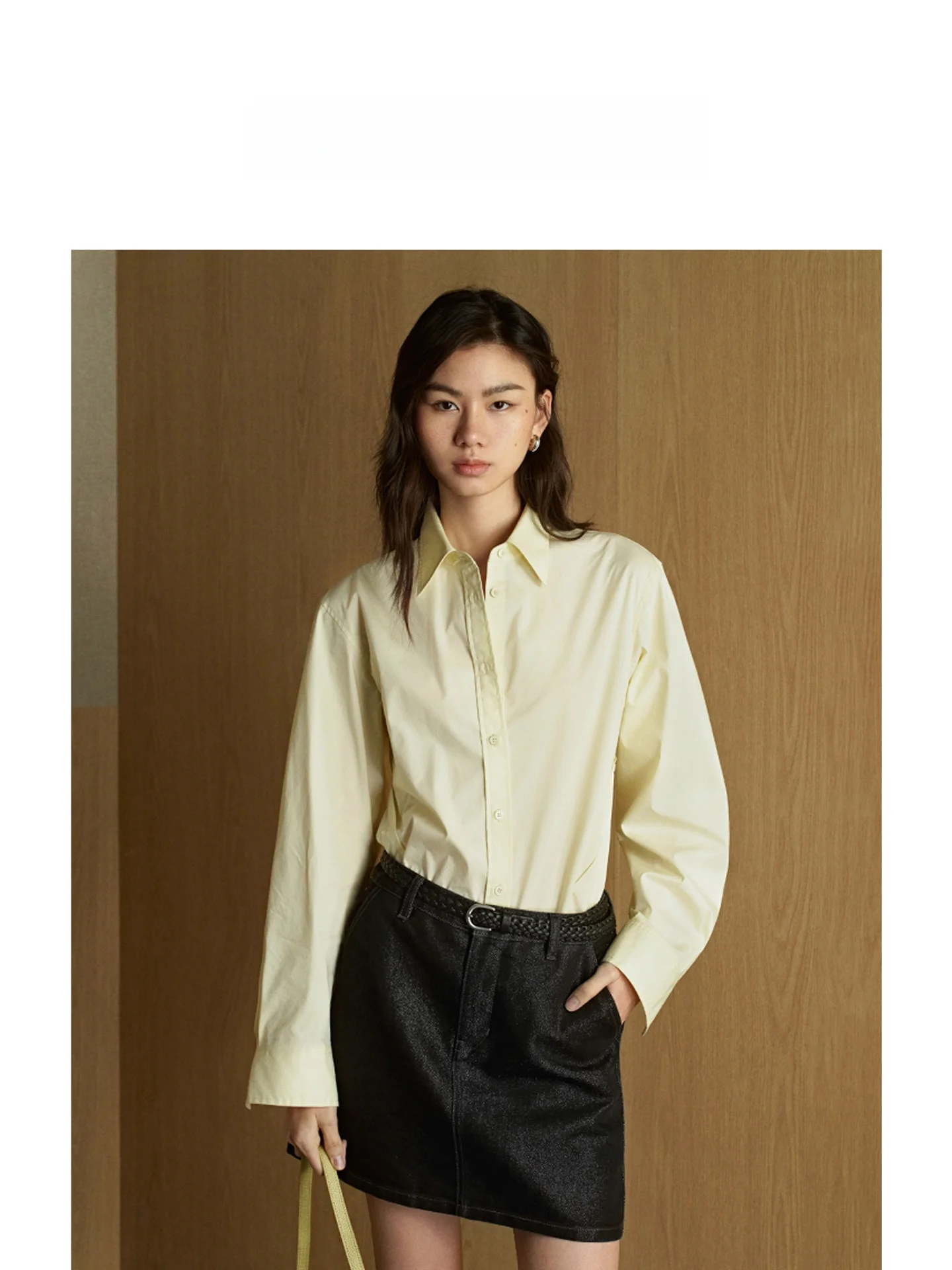 

ZhiZhi YuLiuChun Women's Shirt Wide Sensation Cotton Waist Inward Yellow Magnolia Spring Summer New Style Simple Style