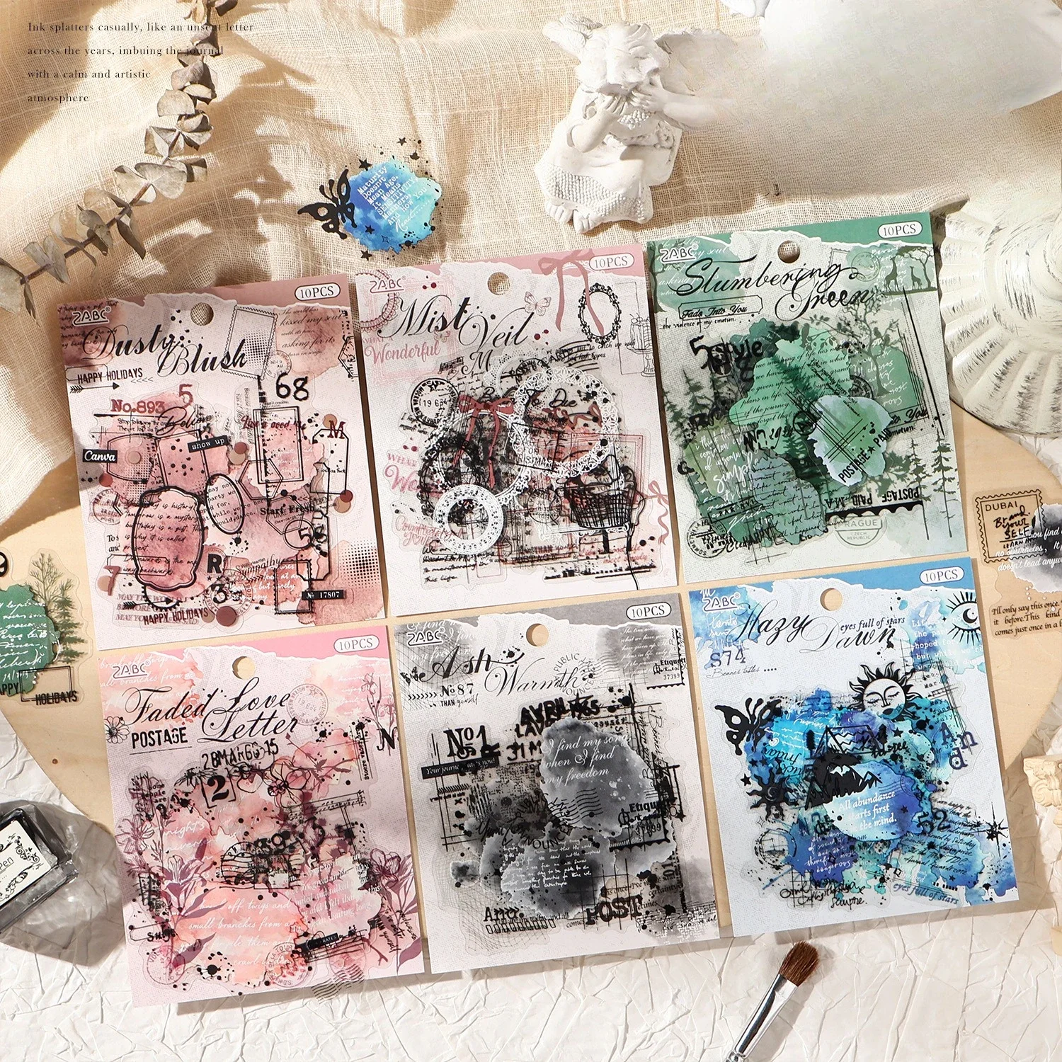 Vintage Watercolor Smudge Label Landscape Material Collage Scrapbooking PET Sticker Creative DIY Journal Stationery
