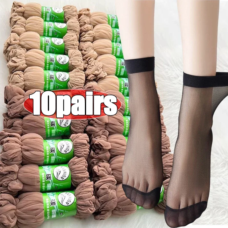 10pairs Transparent Invisible Socks for Women Summer Thin Boat Socks Non-slip High Heels Slippers Seamless Ice Silk Ankle Sox